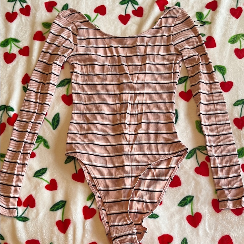 H&M Pink and Black Striped Bodysuit